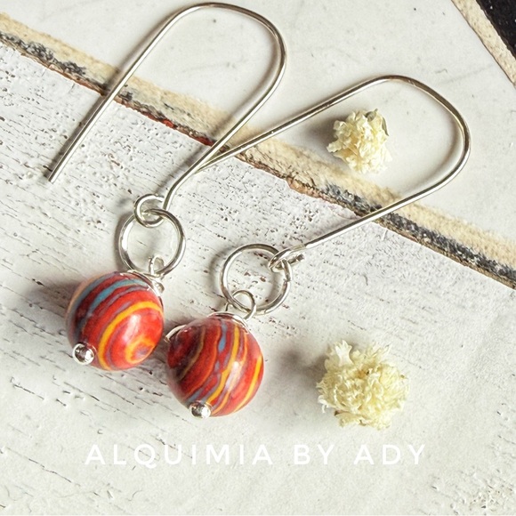 Alquimia Jewelry - Mosaic turquoise + silver + DOPAMINE +DROP EARRINGS